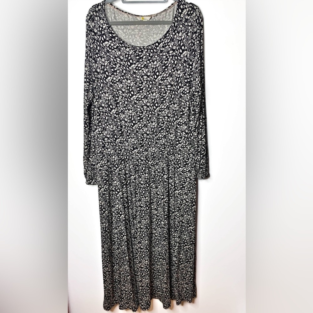 Boden Evelyn Jersey Black and White Floral Midi Dress 20/22L